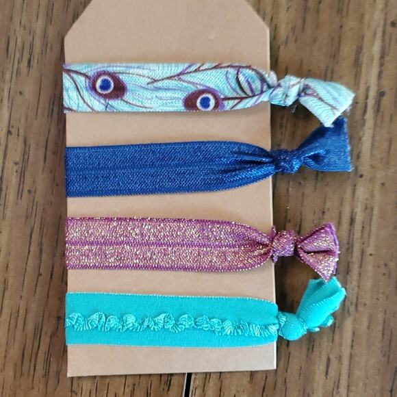 Set of 4 peacock themed hair ties blue green brown - Picture 3 of 3